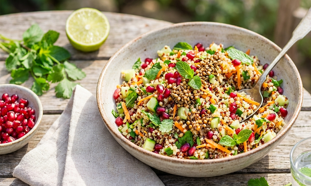 Ayurvedischer Quinoa-Salat mit Granatapfel & Minze