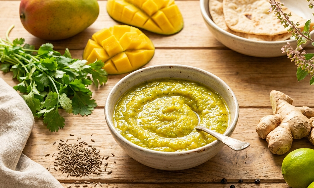 Mango-Koriander-Chutney mit Limettenschale & Ingwer