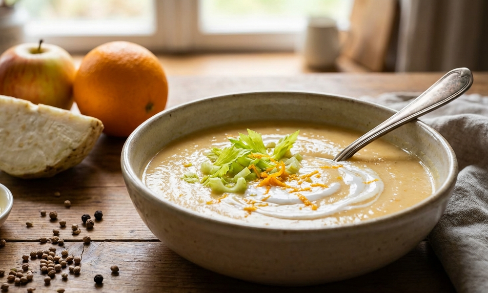 Wärmende Apfel-Sellerie-Suppe mit Ingwer und Ajowan