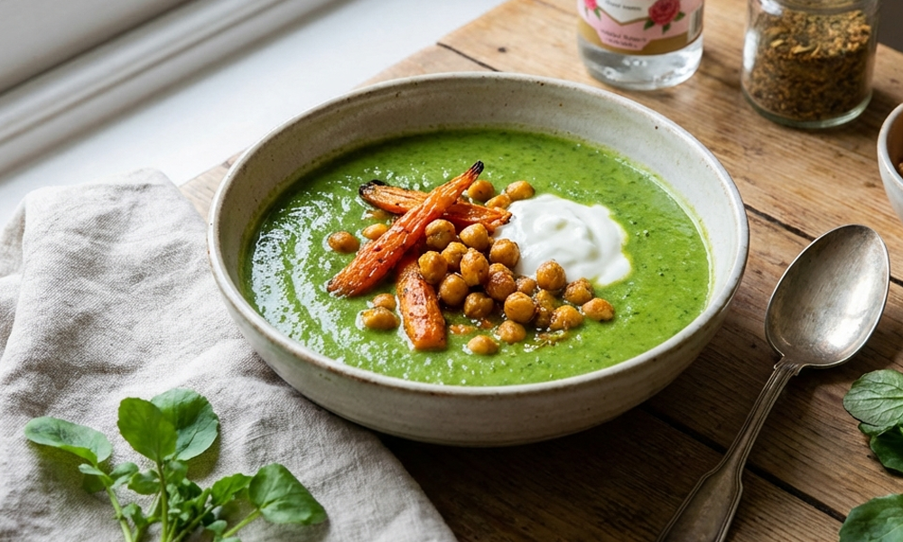 Brunnenkresse-Spinat-Suppe mit Ras-el-Hanout