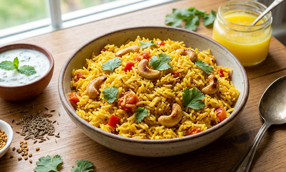 Roter Reis mit Cashewkernen