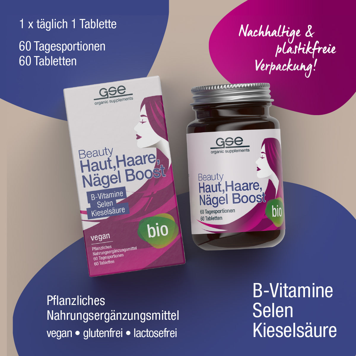 GSE - Beauty Haut, Haare, Nägel Boost (Bio) - 60 Tabletten