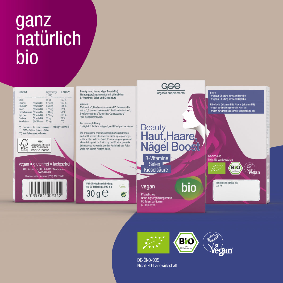 GSE - Beauty Haut, Haare, Nägel Boost (Bio) - 60 Tabletten